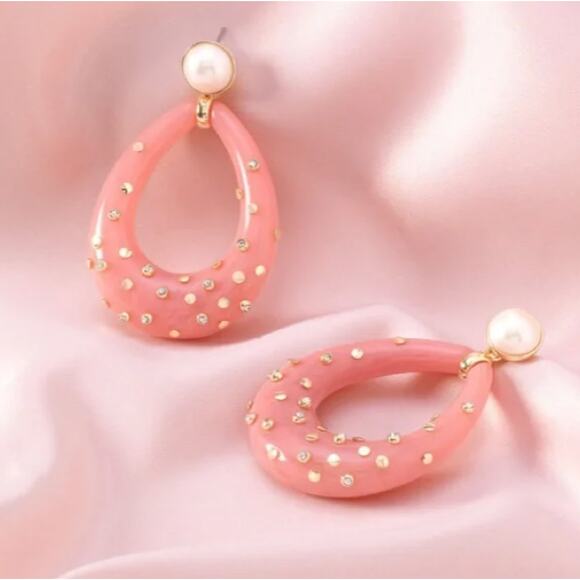 Stella & Dot Bisou Teardrop Pink Pearl Earrings 2 in 1 Valentine's Day Glam - Picture 1 of 7